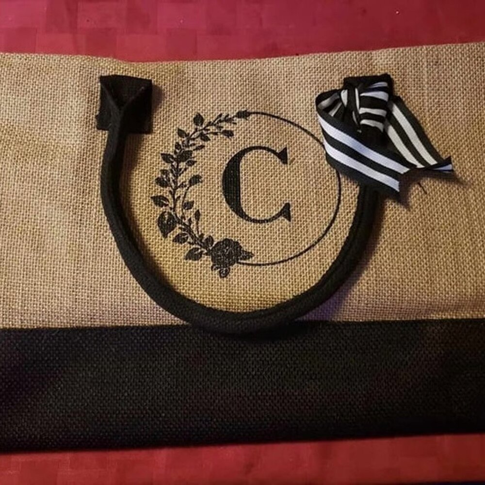 TOPDesign Personalized Initial Canvas Tote Bag – Letter C, Black & Tan, Eco-Frie
